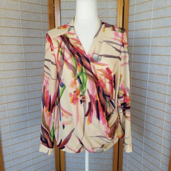 Anthropologie Blouse HD in Paris Watercolor Draped Surplice Neckline Camille 10 - Picture 2 of 10